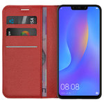 Leather Wallet Case & Card Holder Pouch for Huawei Nova 3i - Red